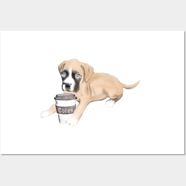 Boxer Dog With Cup Of Coffee Wall Art by NikkiBear67